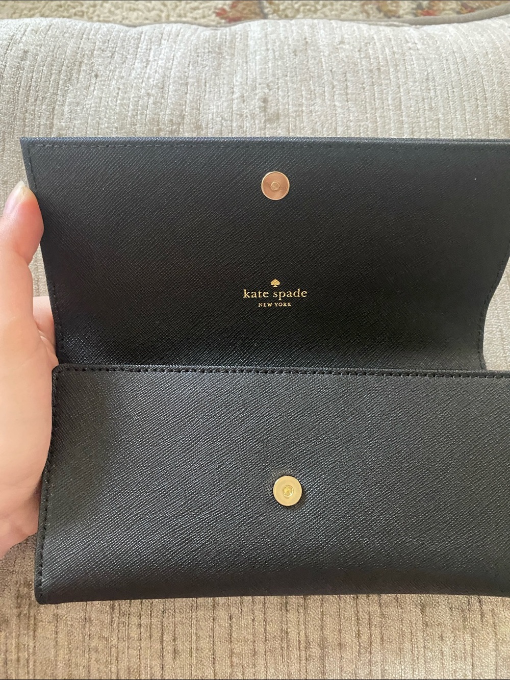 kate spade Black Saffiano Leather Fold Wallet with Gold Logo Plus Phone Case - Picture 4 of 15